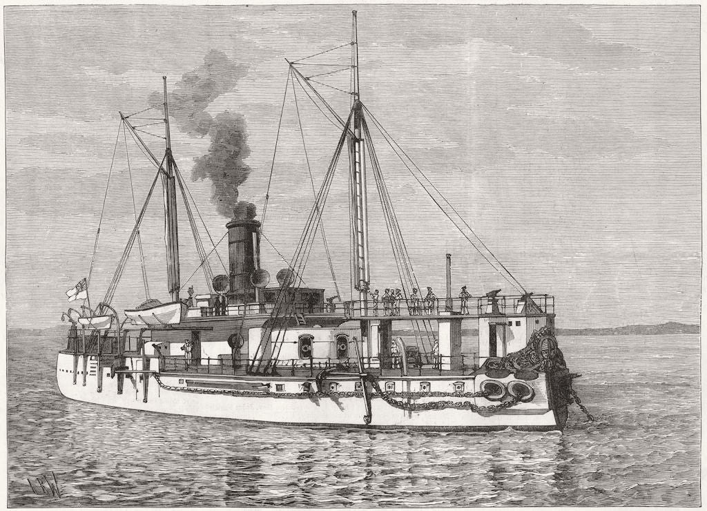 EGYPT. HMS Hotspur, for protection of Suez Canal 1882 old antique print